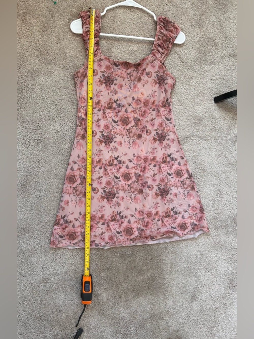 Floral Pink Ruffle Neckline Dress - Picture 6 of 6